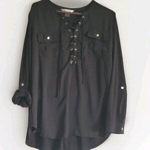 Nygard Long Sleeve Womens Top Size Lg Black Tab Sleeve Blouse